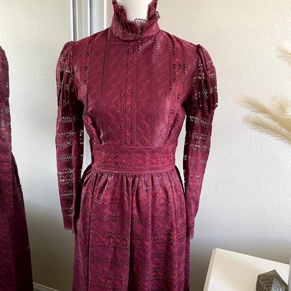 Joy Stevens | Vintage 70s Long Sleeve Lace Maxi Dress | Size: Small (Approx) - Picture 2 of 11
